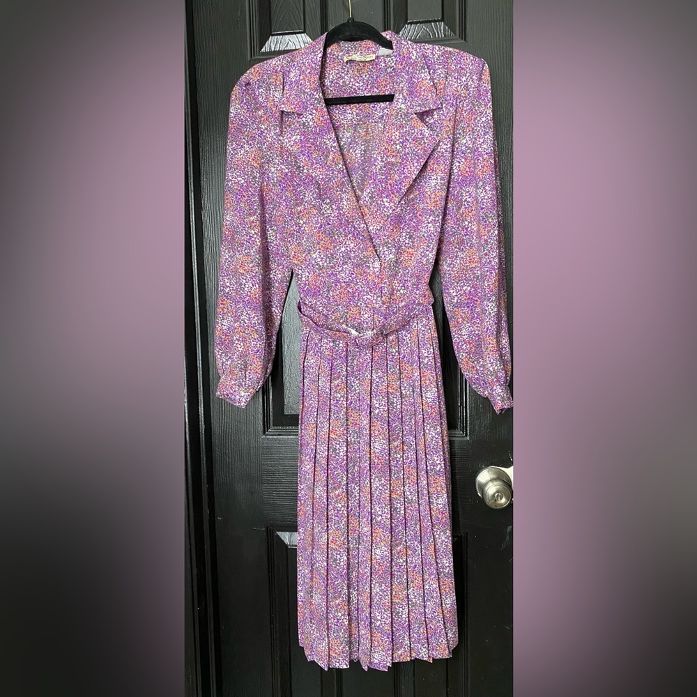 Schrader Sport Petites vintage 80s dress long sleeve/ belt